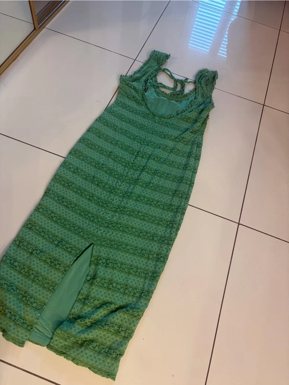 Green Patterned Knit Midi Dress